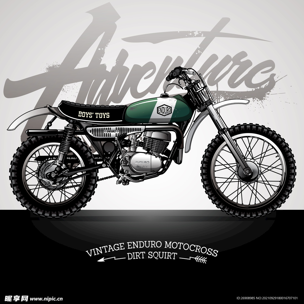 手绘插画炫酷摩托车绿色