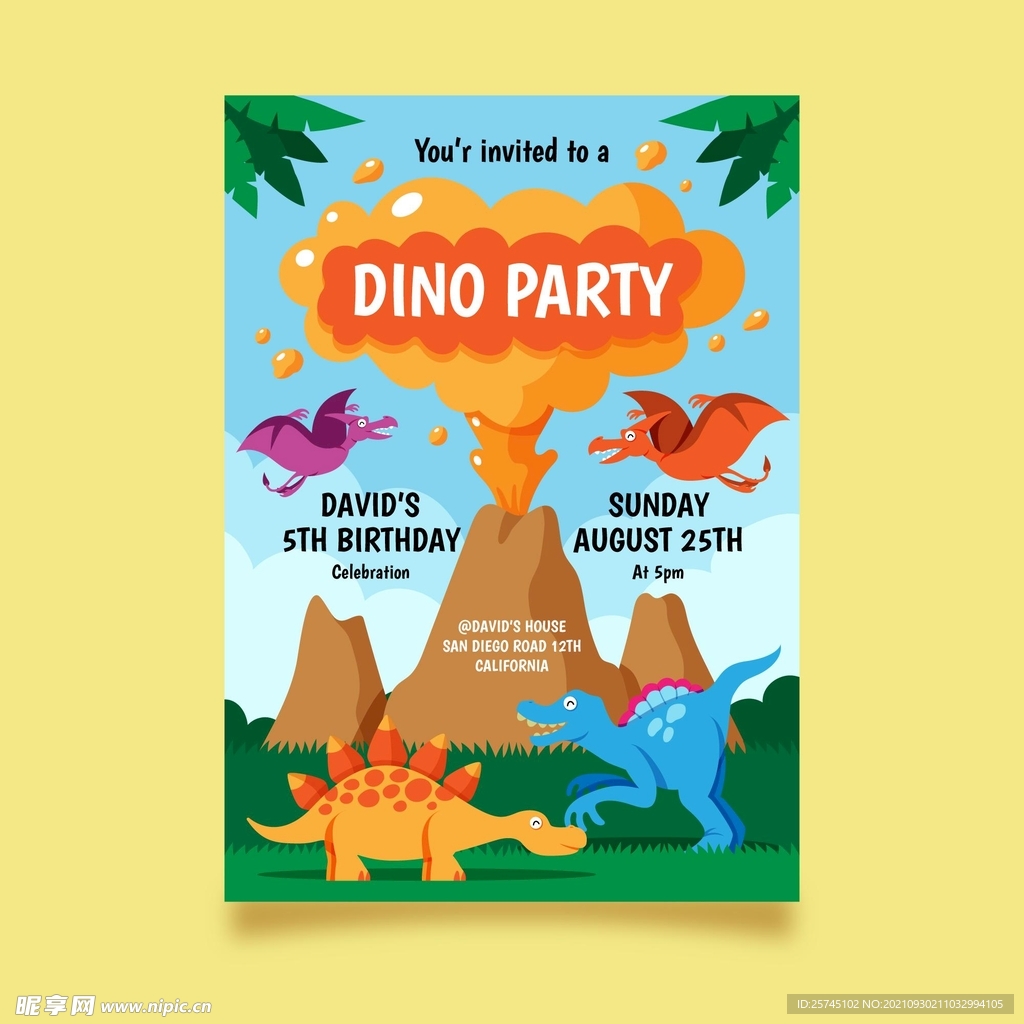 卡通儿童恐龙海报矢量