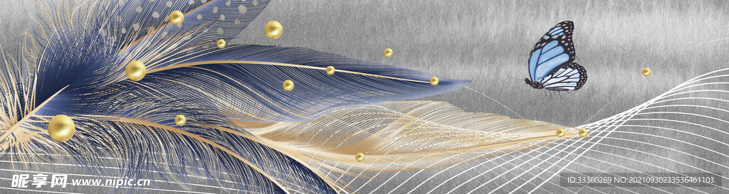 羽毛蝴蝶床头画
