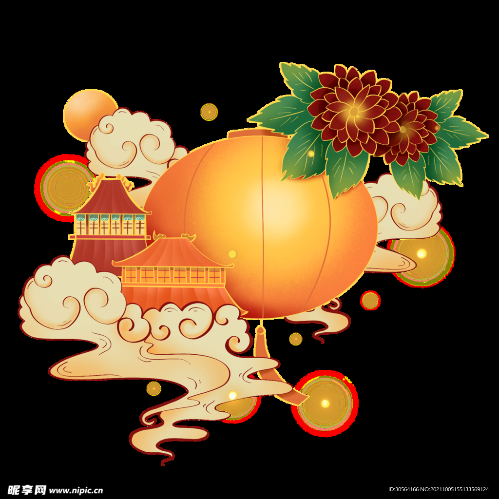 中式复古插画灯笼素材