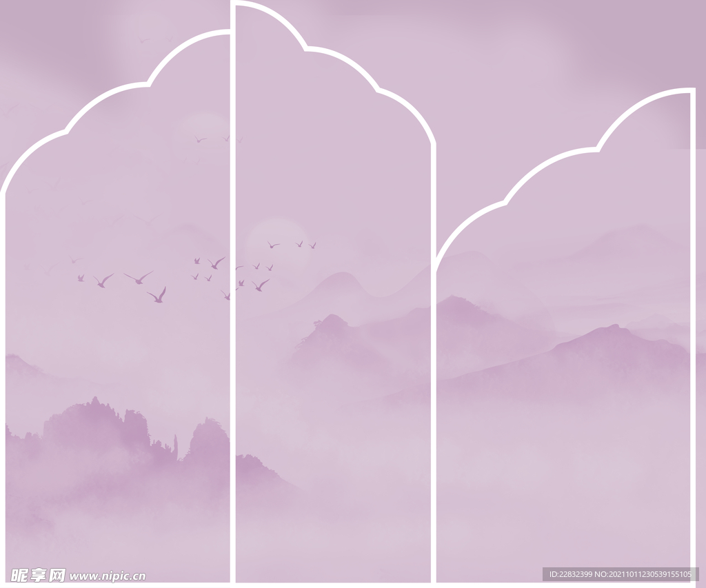 新中式山水画屏风