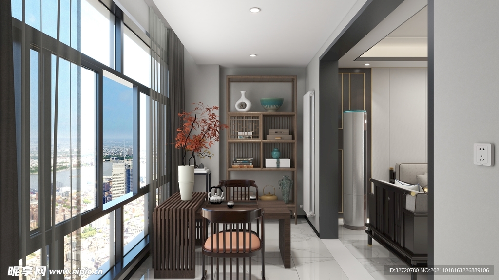 新中式书房设计效果图