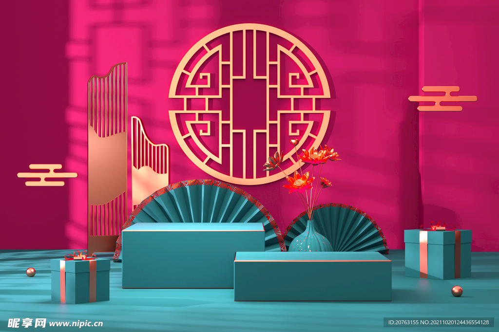 电商海报背景 C4D国风