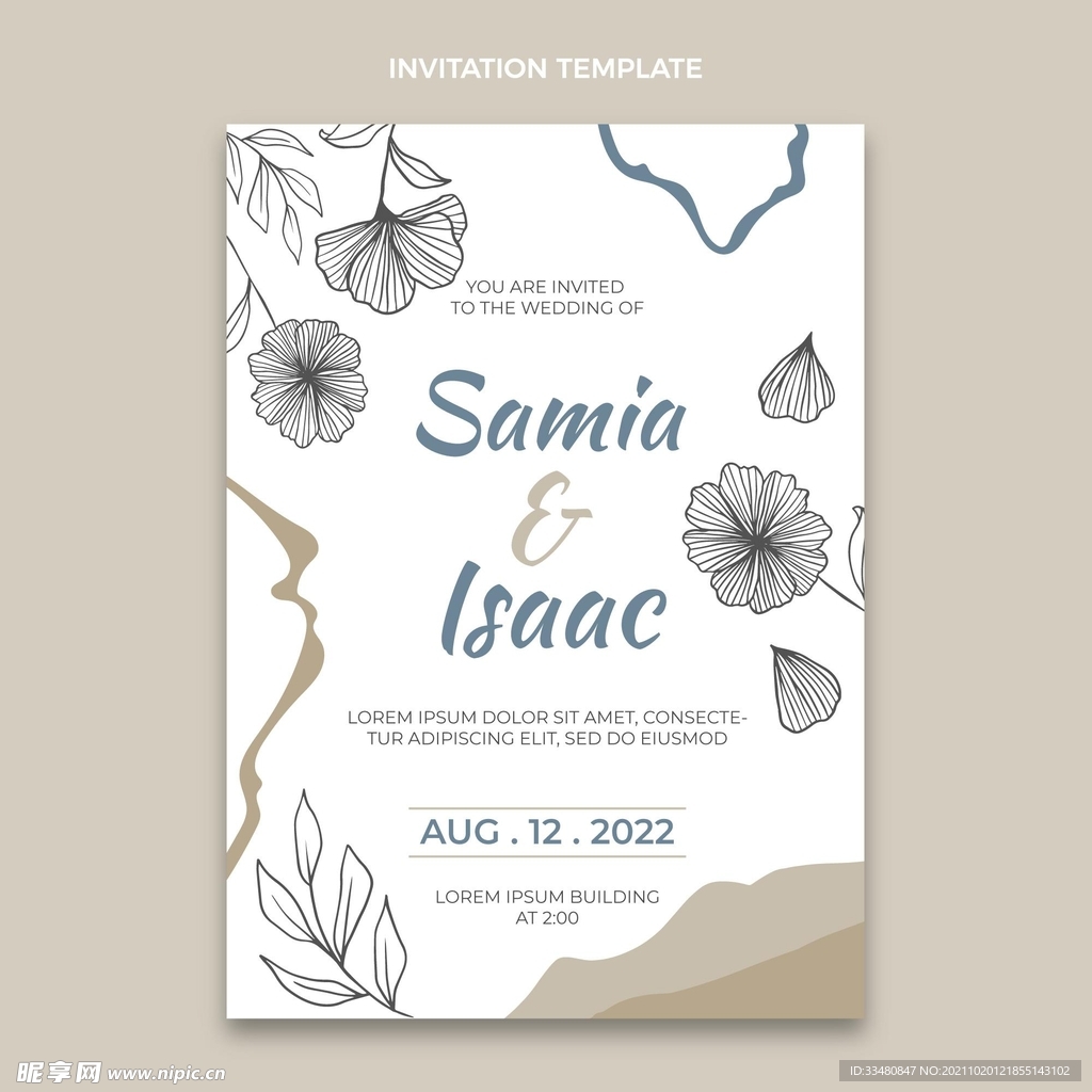 花卉婚礼菜单模板矢量