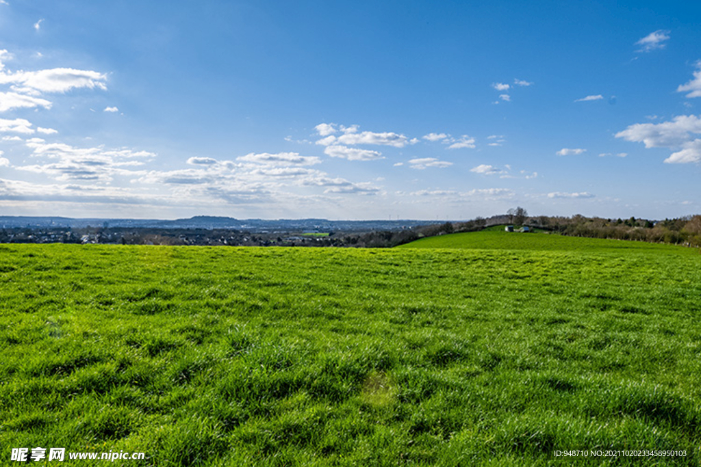 广阔的绿色山谷蓝天白云