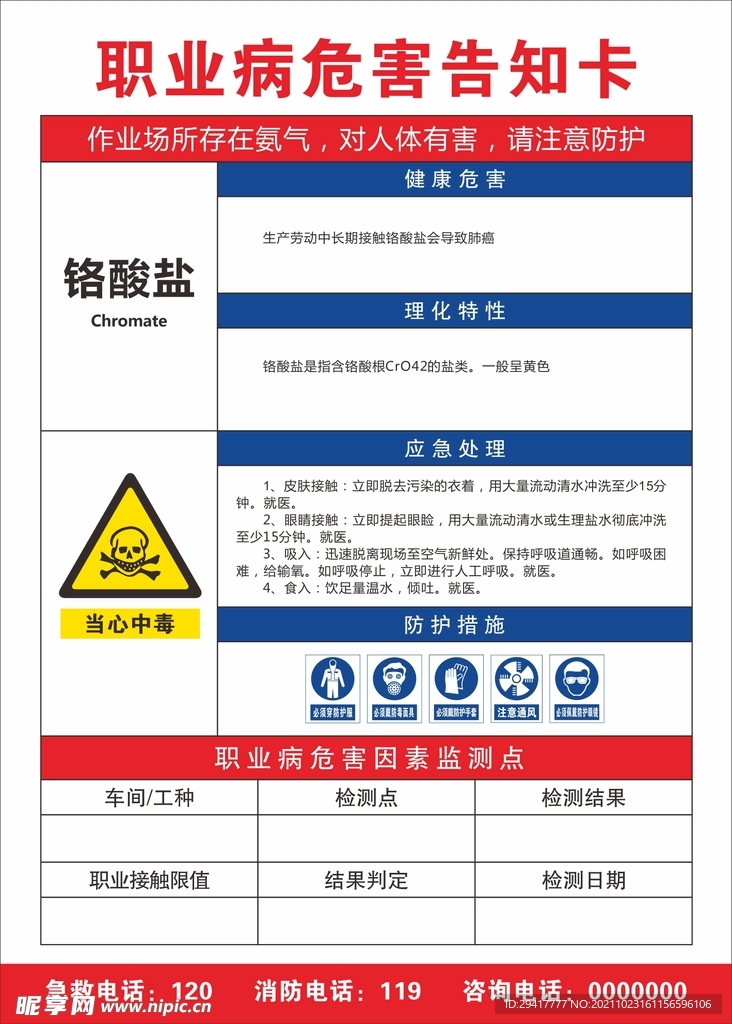 职业病危害告知卡 铬酸盐