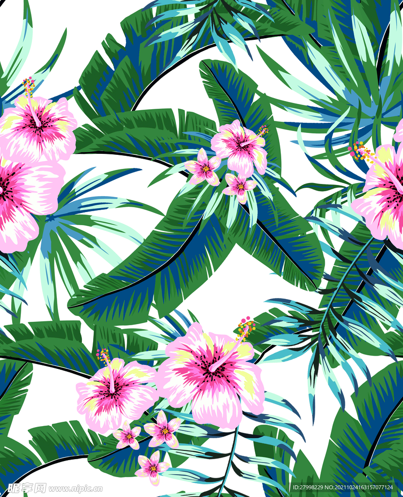 叶子印花 热带花  