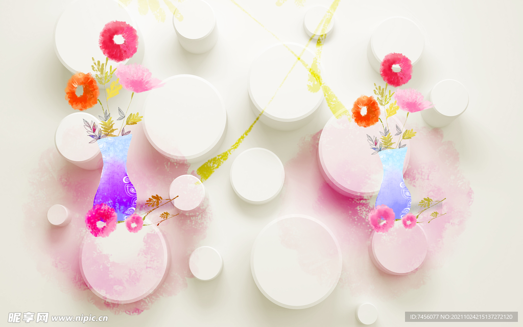 水彩花卉立体背景墙