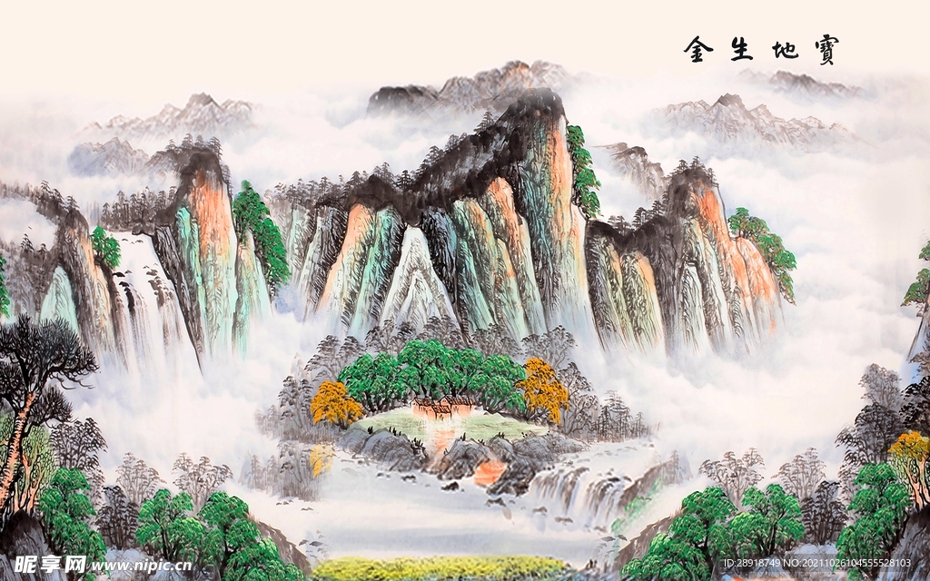 新中式国画山水背景墙