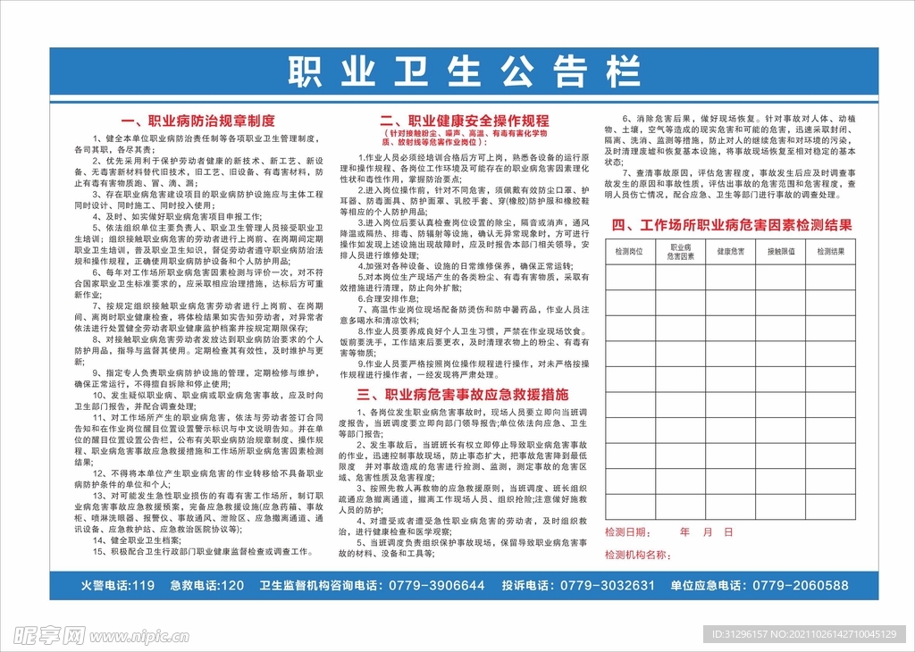 职业卫生公示栏