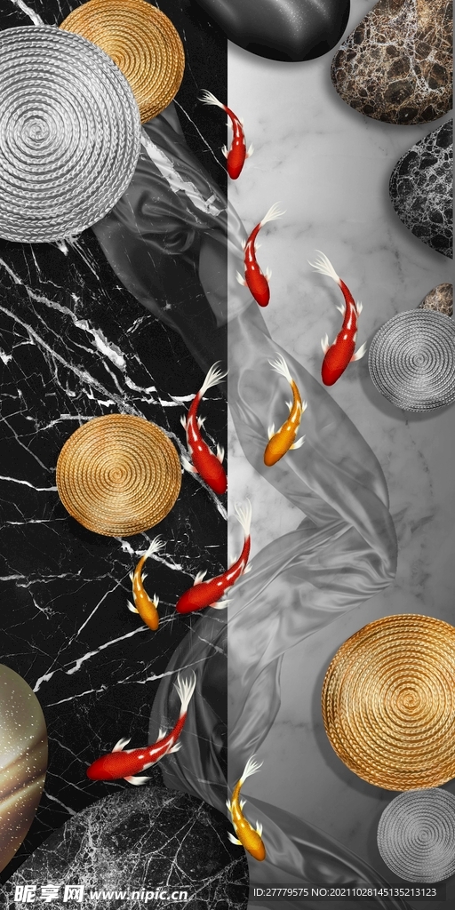 新中式鱼群玄关画