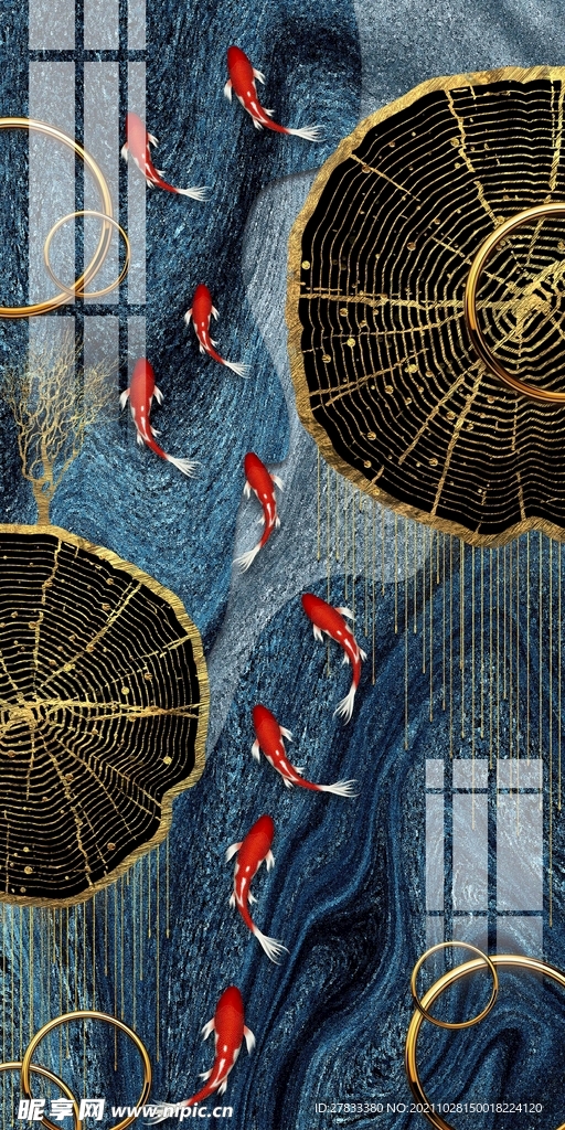 新中式鱼群玄关画