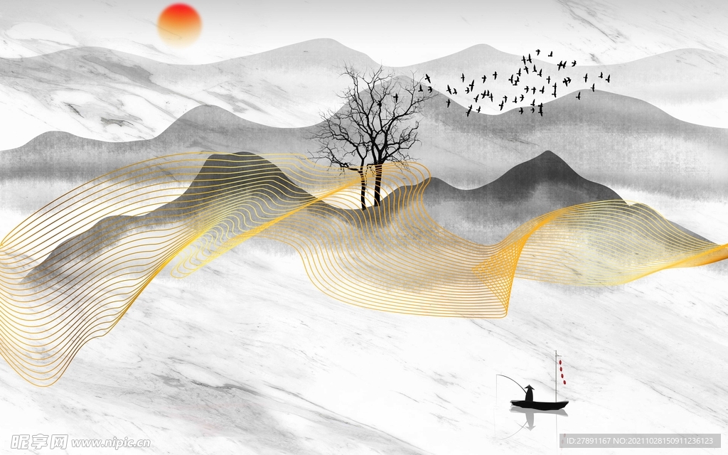 新中式意境山水背景墙