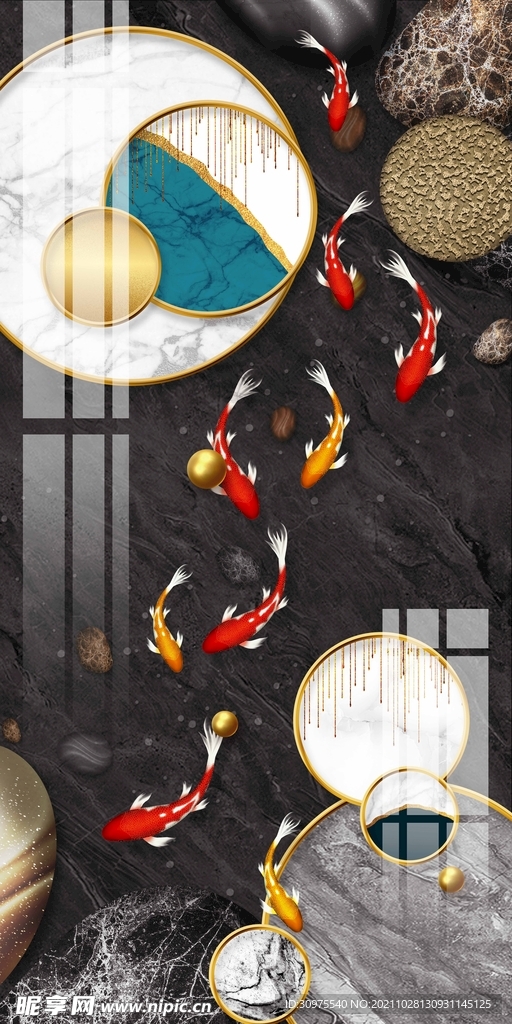 新中式鱼群玄关画