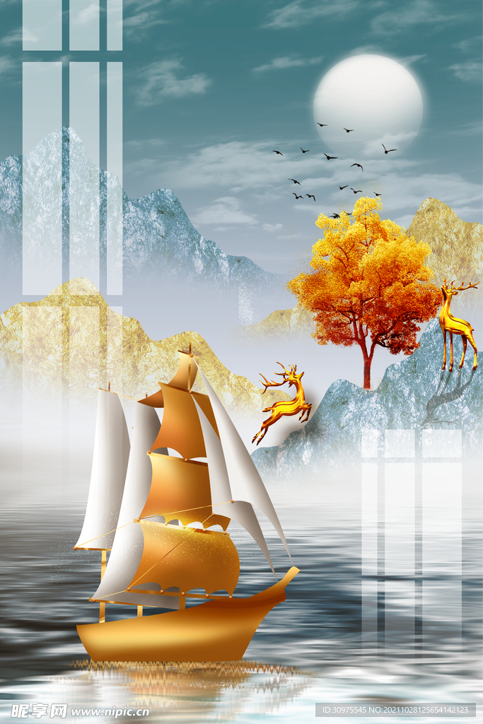 一帆风顺玄关画