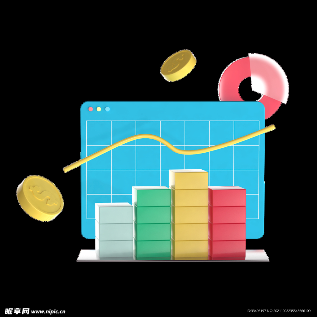 透明柱状图立体图标