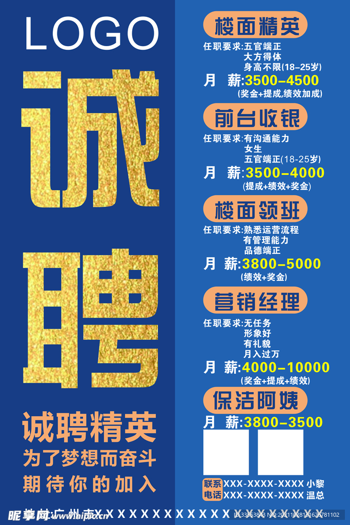 餐饮 招聘 诚聘 海报 KT板