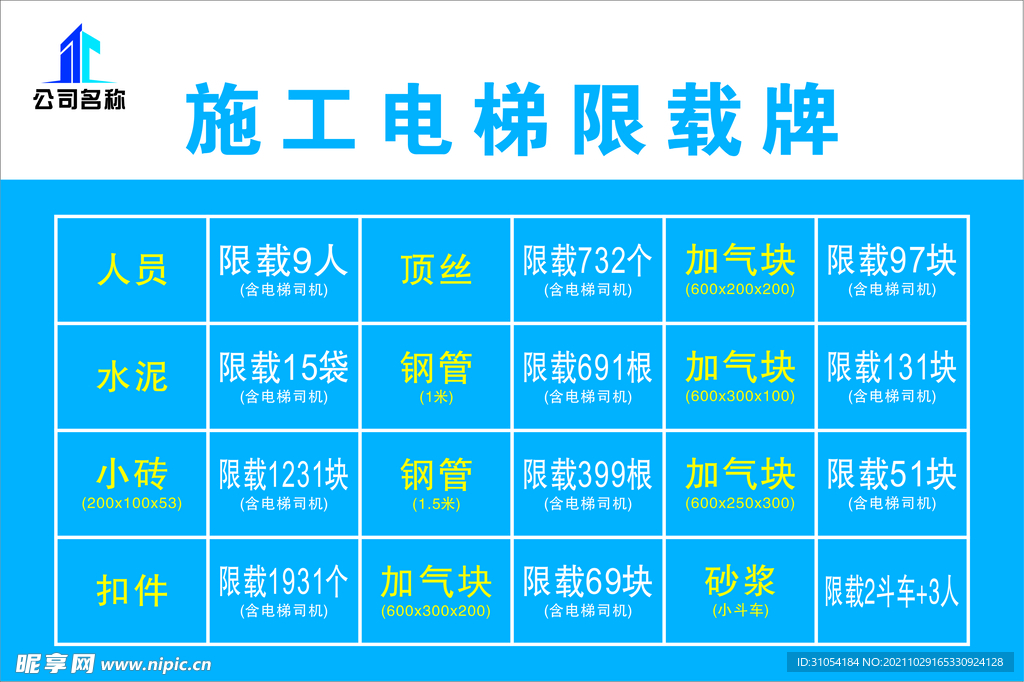施工电梯限载牌