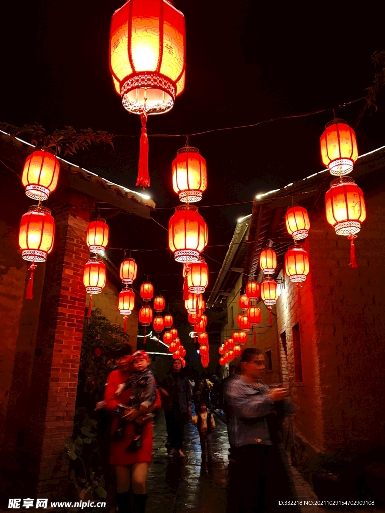 新农村夜景 灯笼