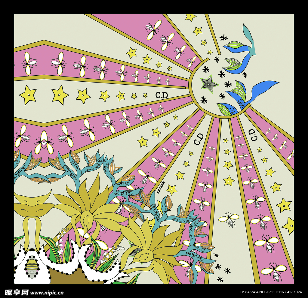 大牌 方巾花 数码印花 爆款 