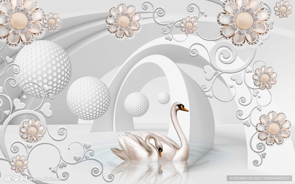 3D立体花卉背景墙