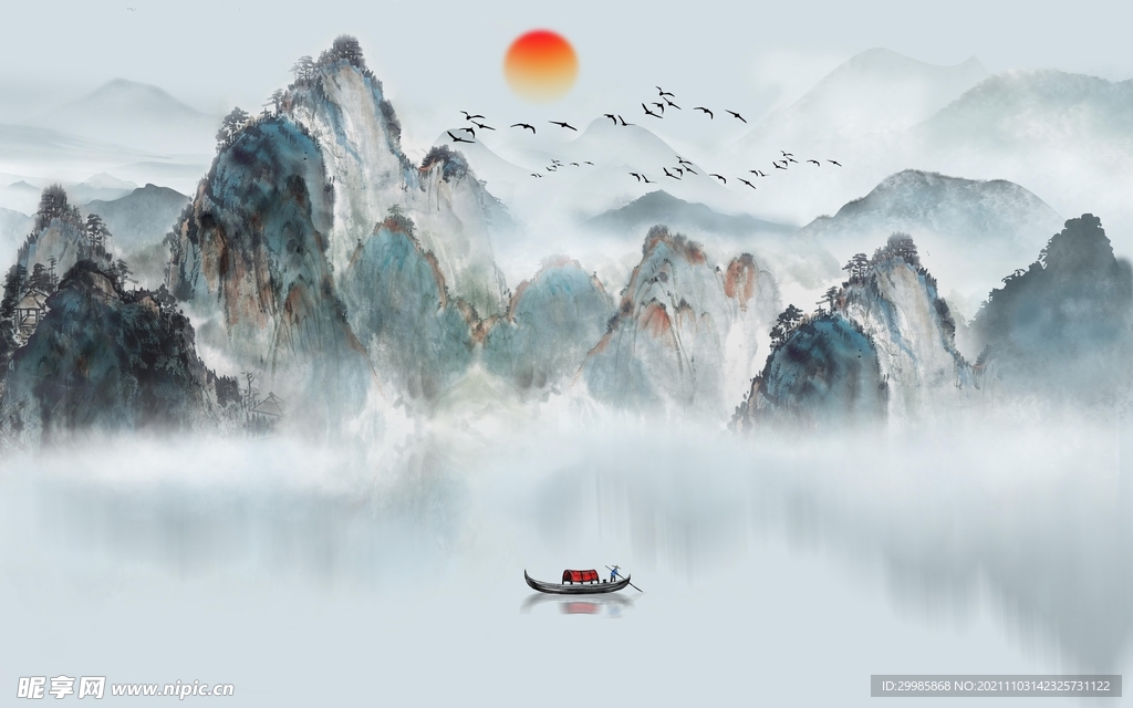 新款高端山水墙画 TIF分层