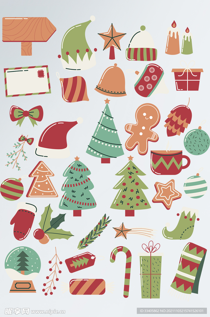 矢量可爱卡通手绘圣诞节装饰元素