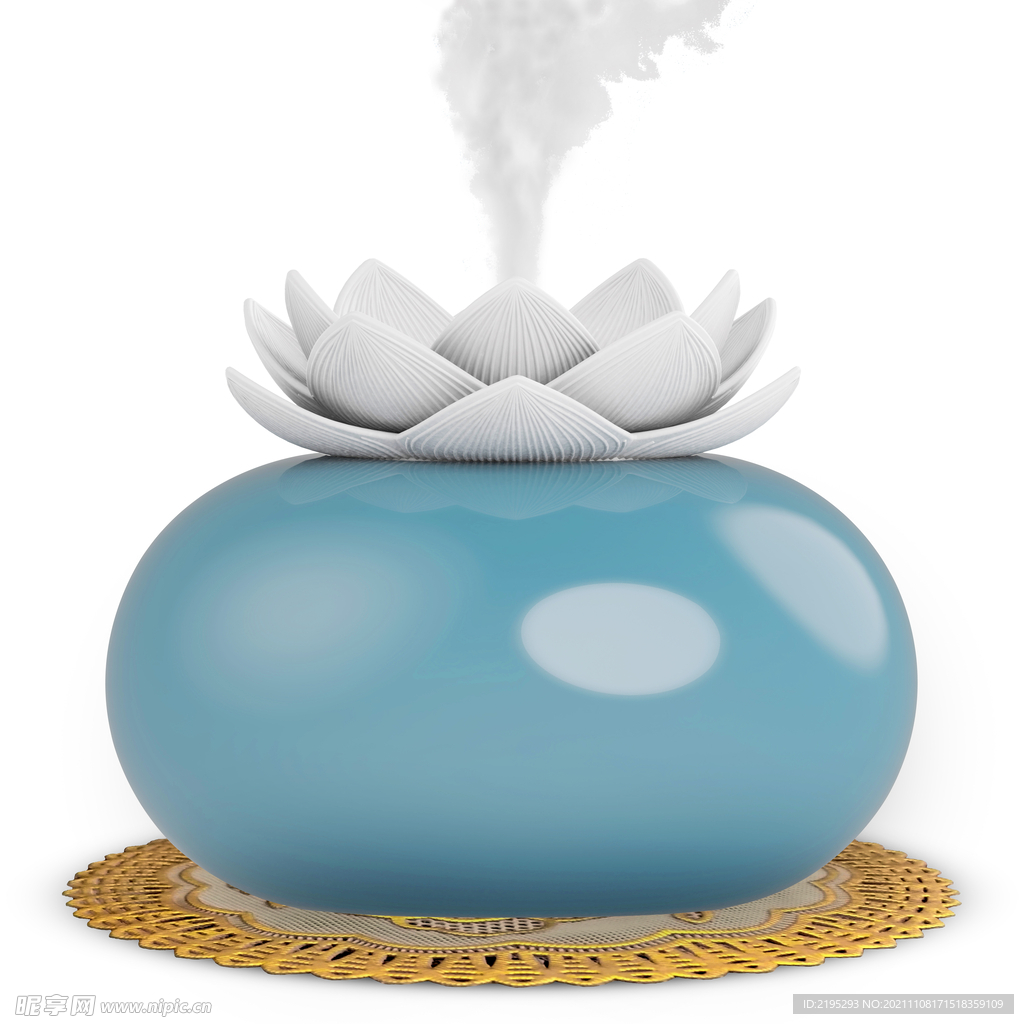 白色 莲花 湖蓝底座 