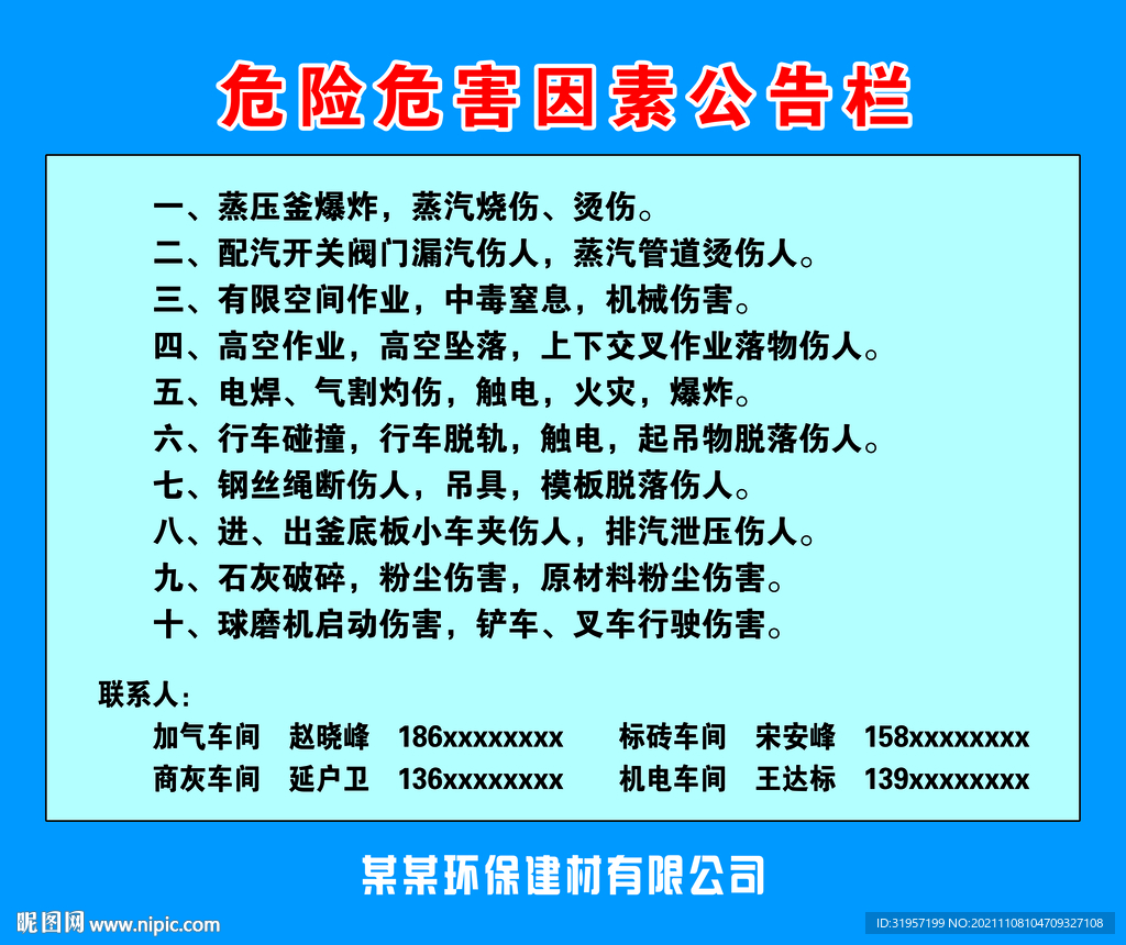 危险危害因素公告栏