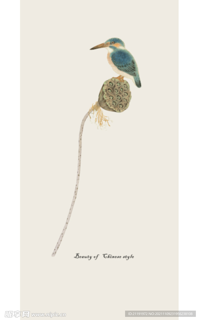 简约莲藕鸟玄关画