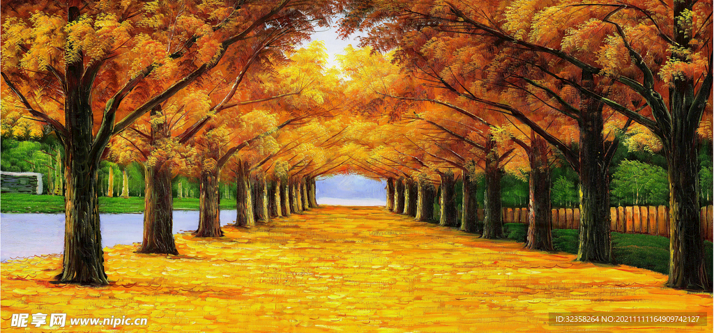 金秋黄金满地油画装饰画