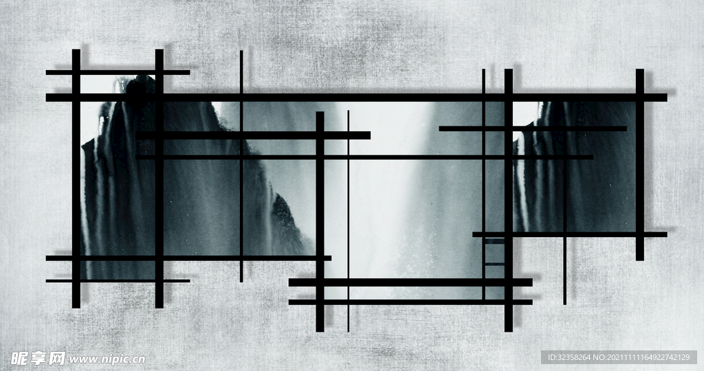 抽象几何线条色块组合装饰画