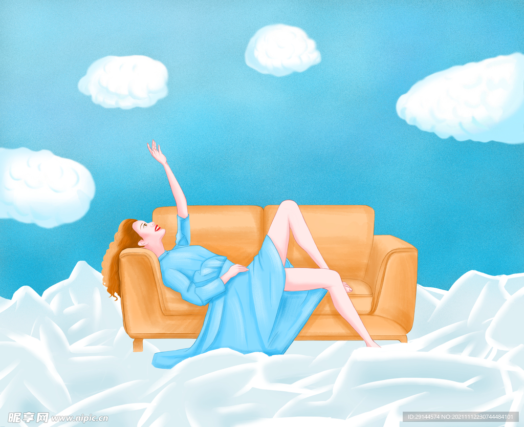 手绘-躺在沙发上的女人