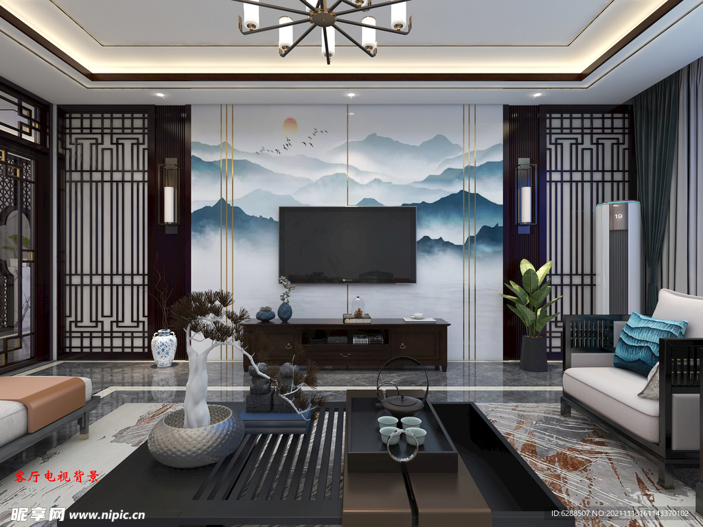 别墅新中式客厅