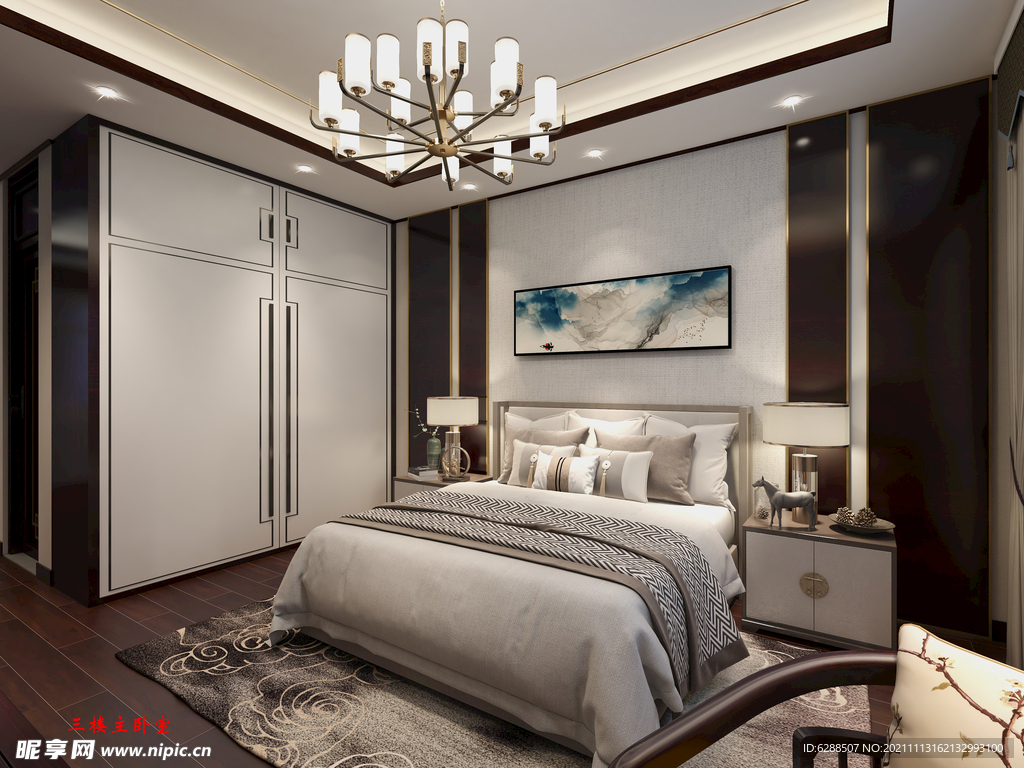 新中式别墅卧室