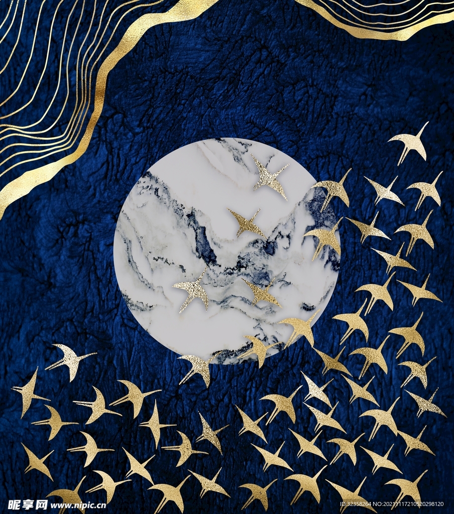 抽象飞鸟纹理线条鎏金装饰画