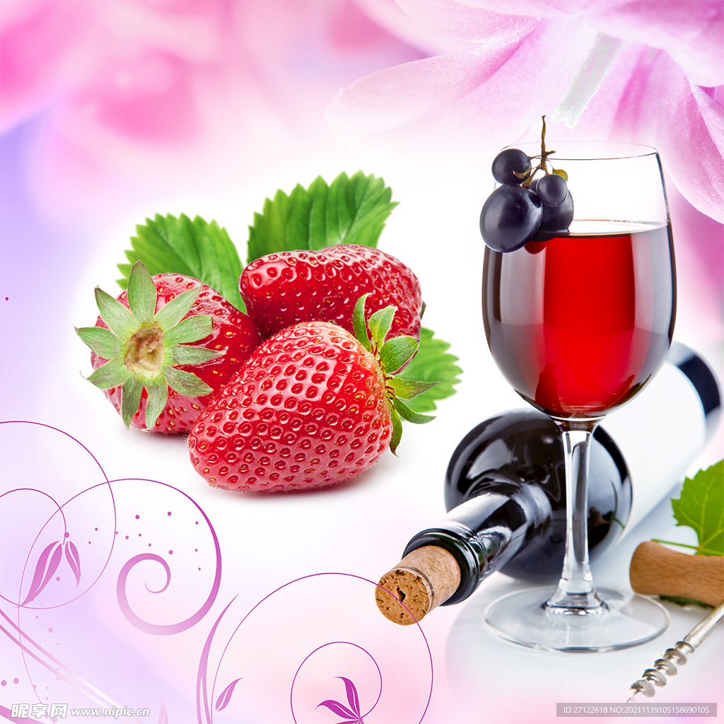 草莓红酒餐厅挂画