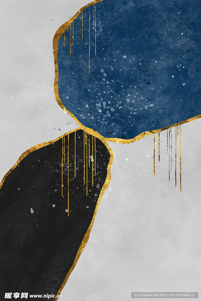 抽象线条晕染纹理鎏金色块装饰画