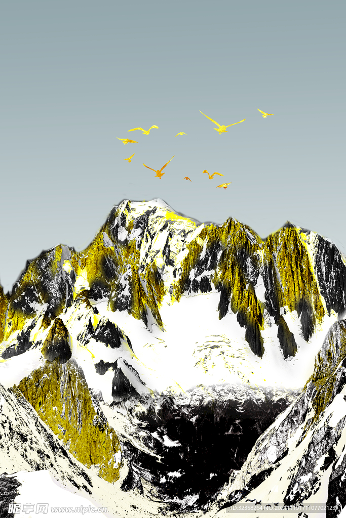 金色山水意境装饰画