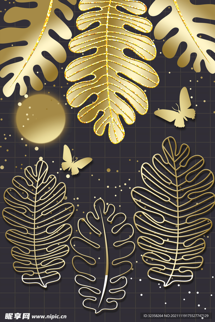 金色植物树叶装饰画