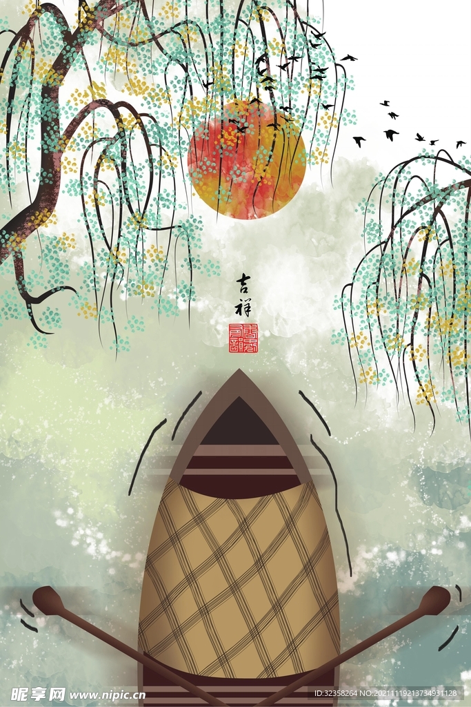 新中式古风民俗国画装饰画