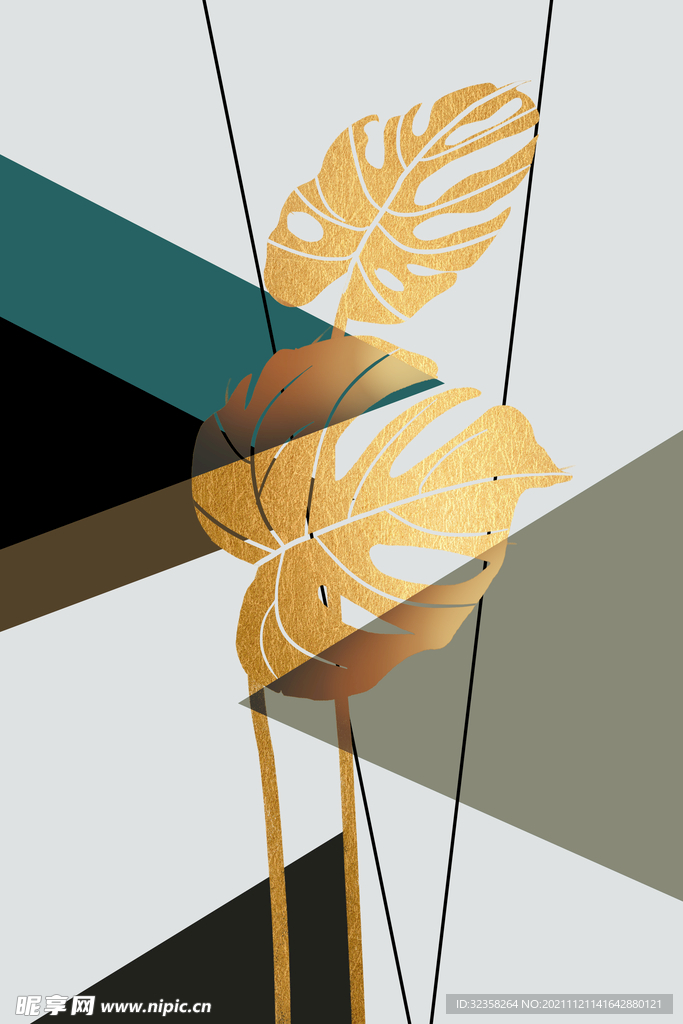 几何抽象线条火烈鸟山水北欧装饰