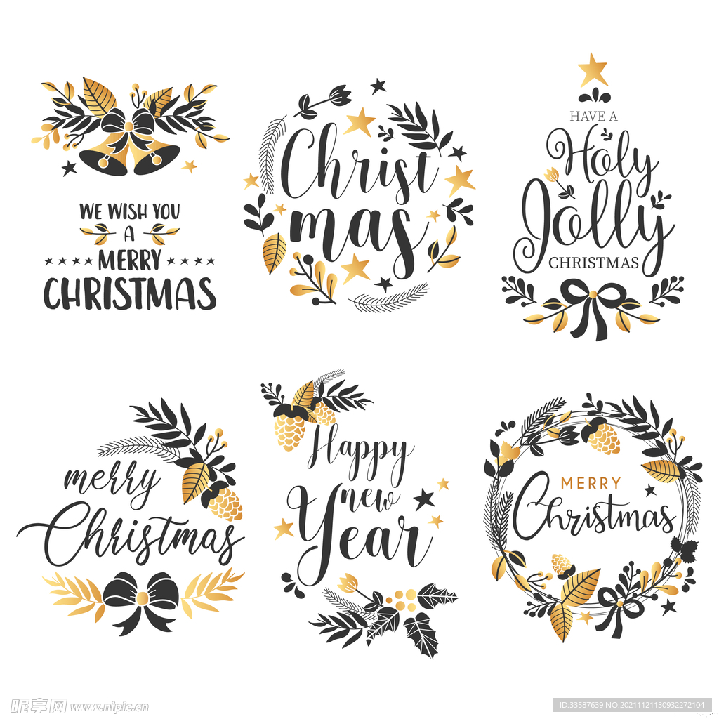 潮流圣诞节元素标签设计集合