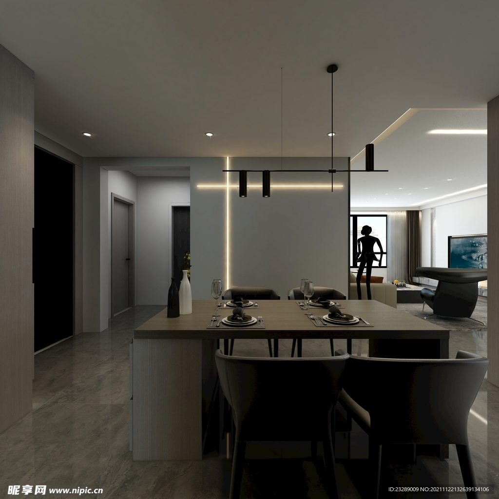 餐厅 墙 灯  餐桌 餐椅 门