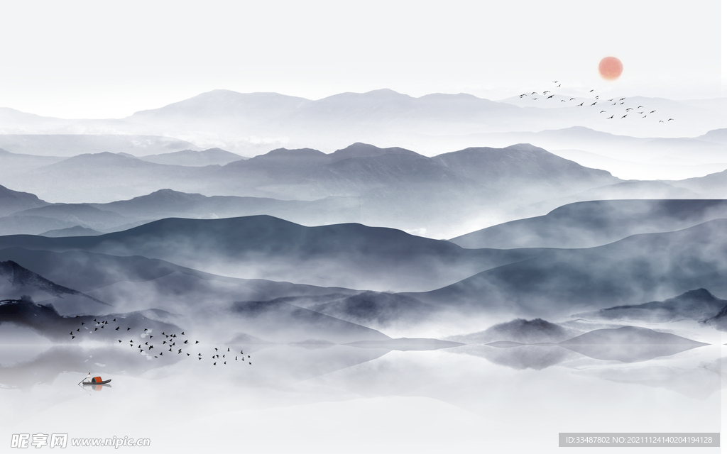 新中式意境水山水画