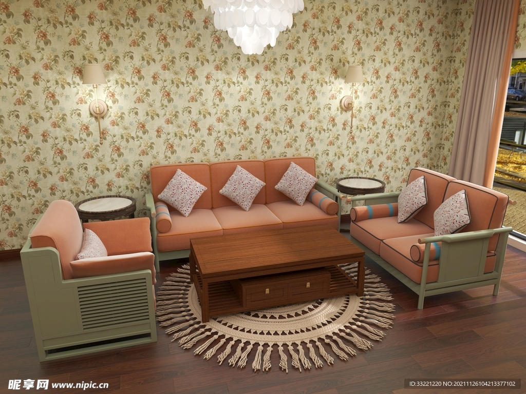 美式田园客厅装修效果图