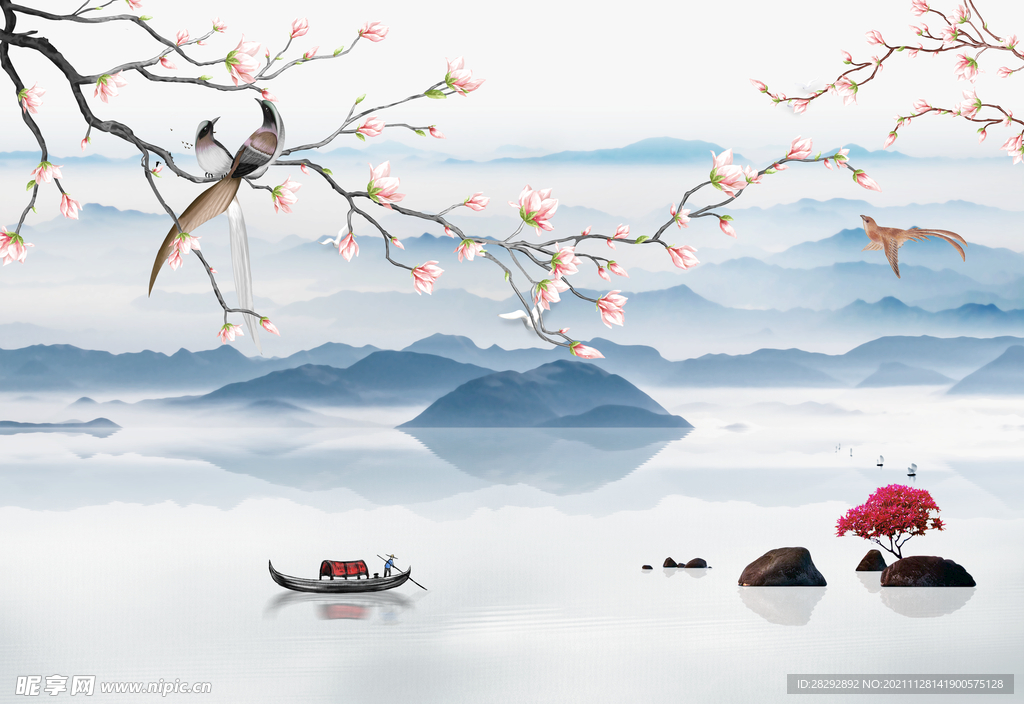 新中式水墨山水背景墙