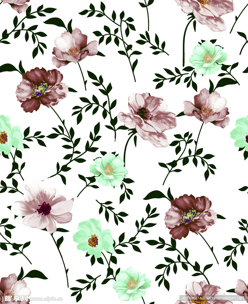 手绘花卉印花图案