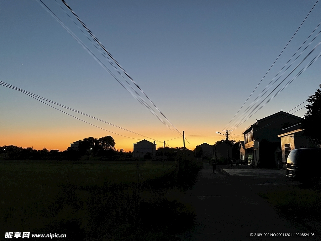 晚霞 夕阳 剪影 乡村 日落