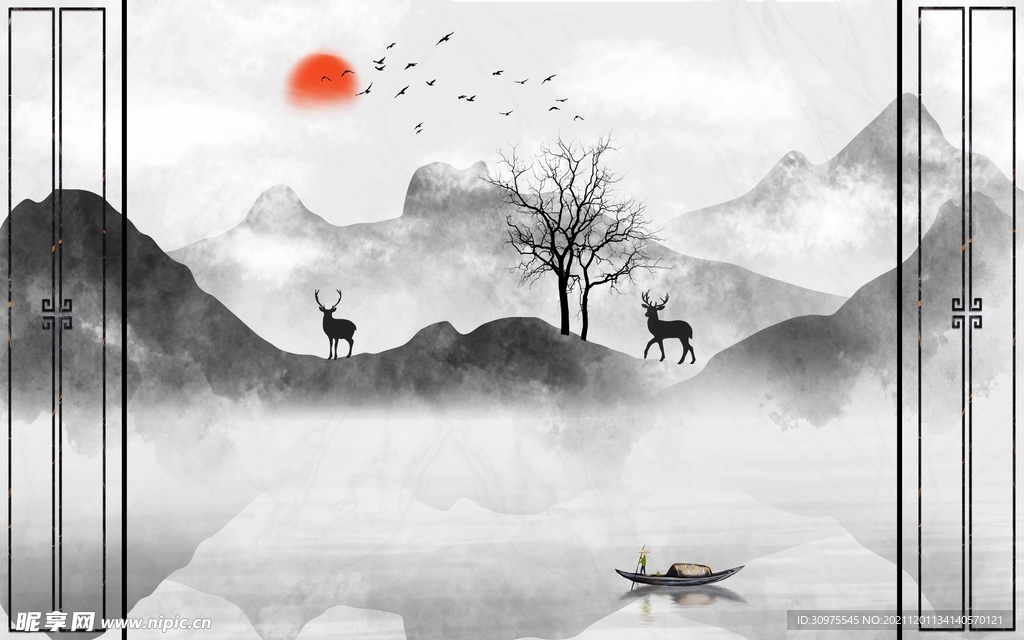 水墨山水电视背景